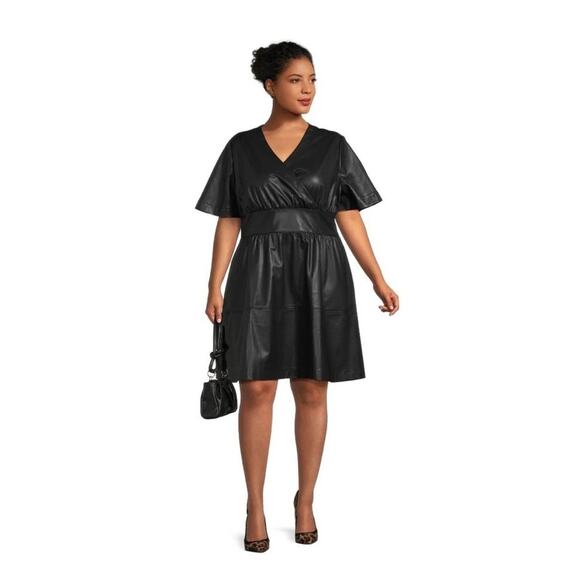 MSRP $34.99 NWT Terra Sky Faux Leather V Neck Knee Length Dress Size 2X - Picture 2 of 7